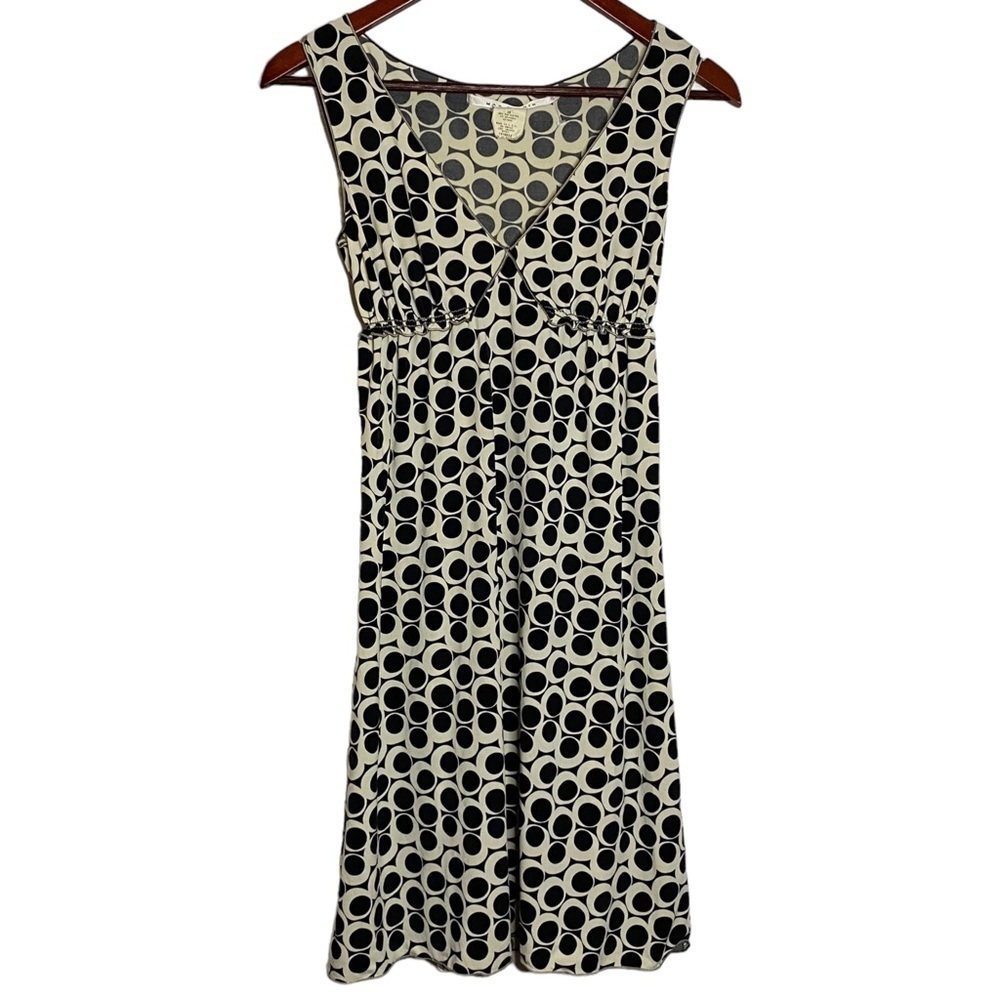 Max Studio Mini Black White Geometric Pattern Empire Waist A-Line Dress XS